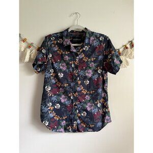 Wildfang The Essential Short Sleeve Button Up Wildflower Navy Preppy Floral S